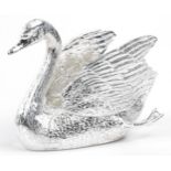 Silvered swan design centrepiece, 20cm in length : For further information on this lot please
