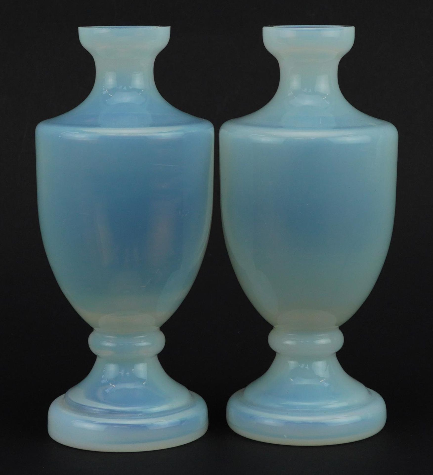 Pair of Victorian style opaline glass vases, each 16cm high : For further information on this lot