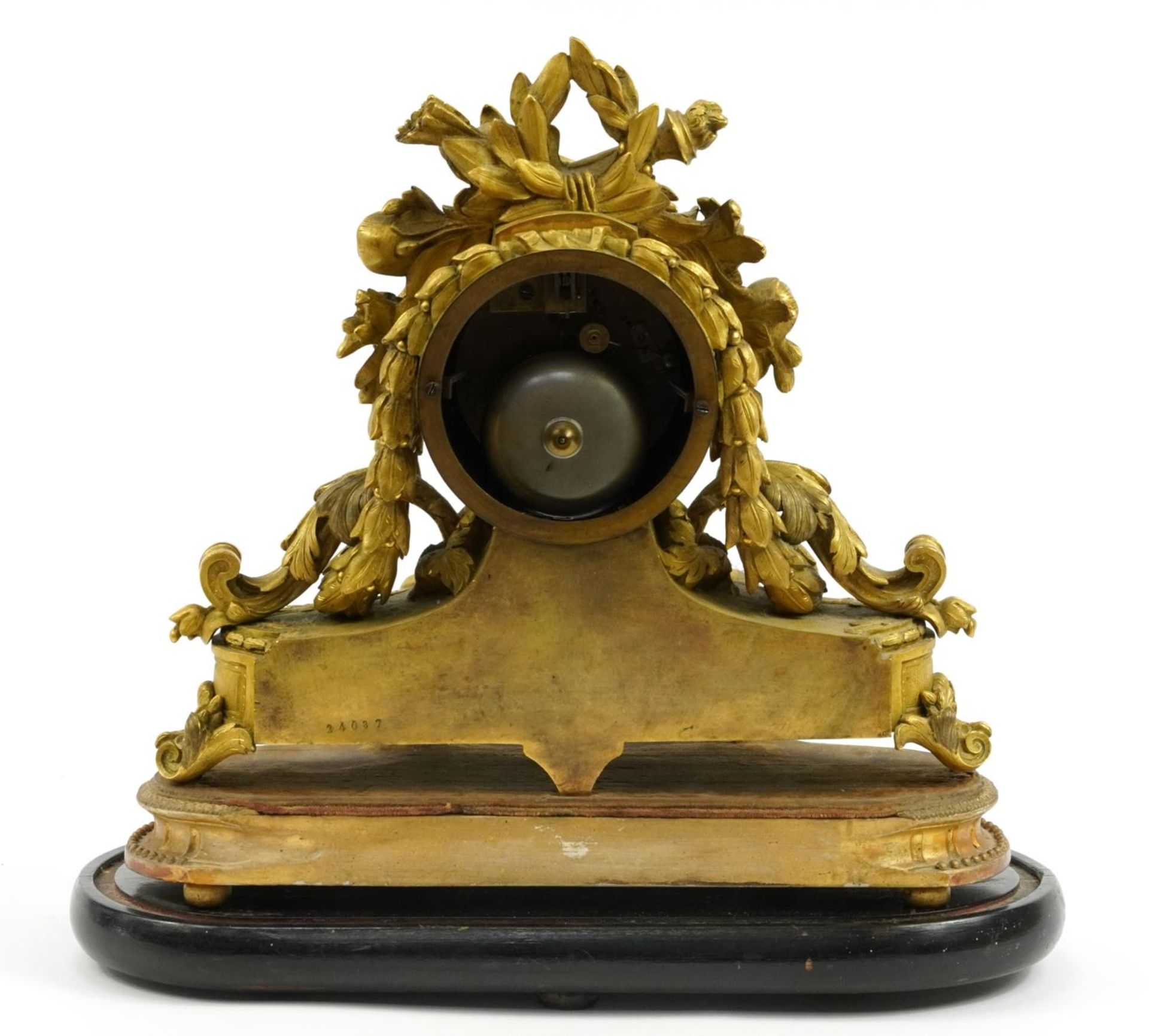 D C Rait, 19th century French Ormolu mantle clock striking on a bell with Sevres type panels hand - Image 3 of 5