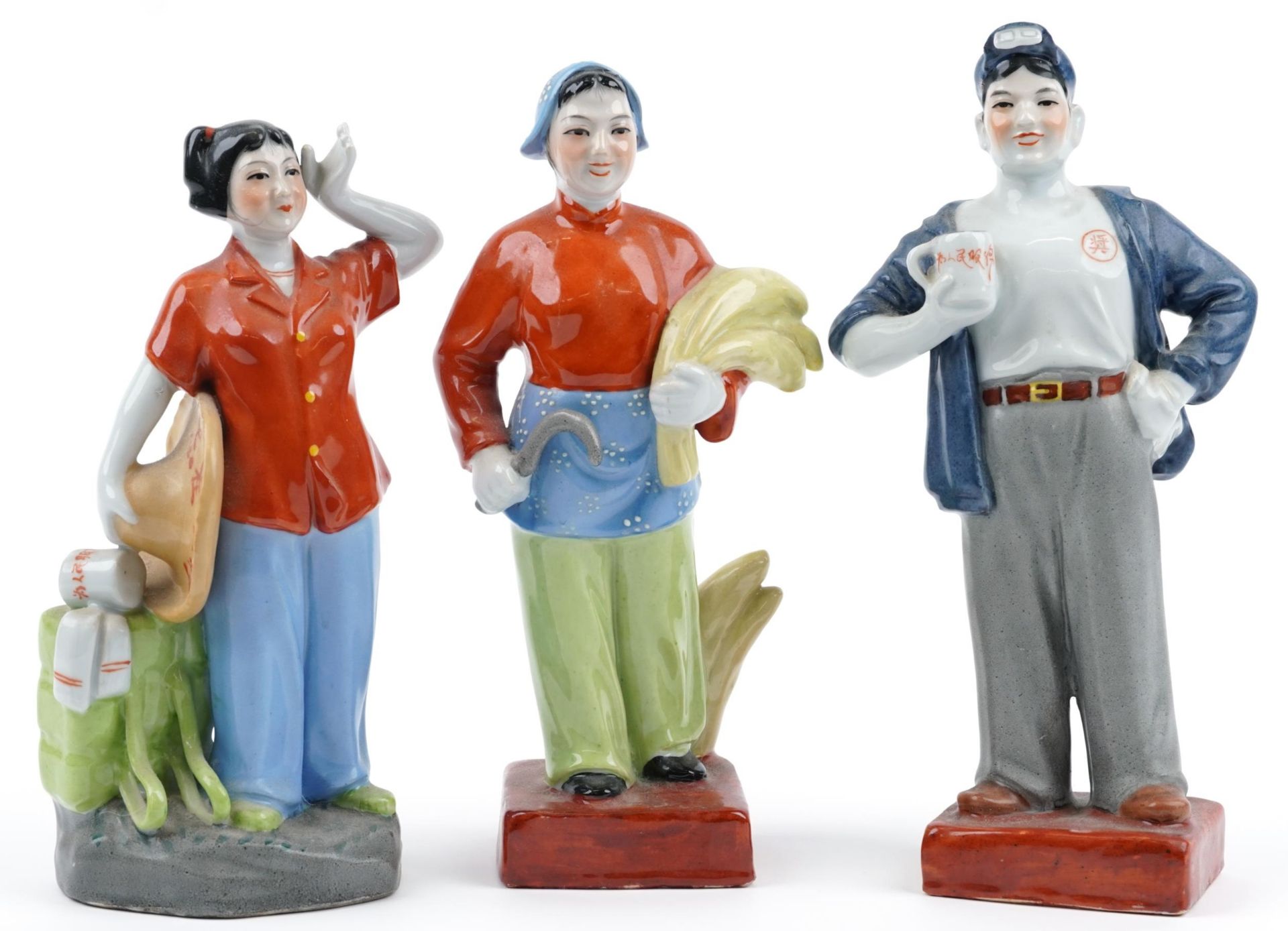 Three Chinese porcelain Cultural Revolution propaganda figures, the largest 30.5cm high : For