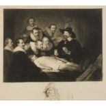 After Rembrandt van Rijn - The Anatomy Lesson, print in colour with ink self portrait sketch of