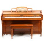 Baldwin Classic, American mahogany upright piano with stool, serial number 1470408, 92cm H x 144cm W
