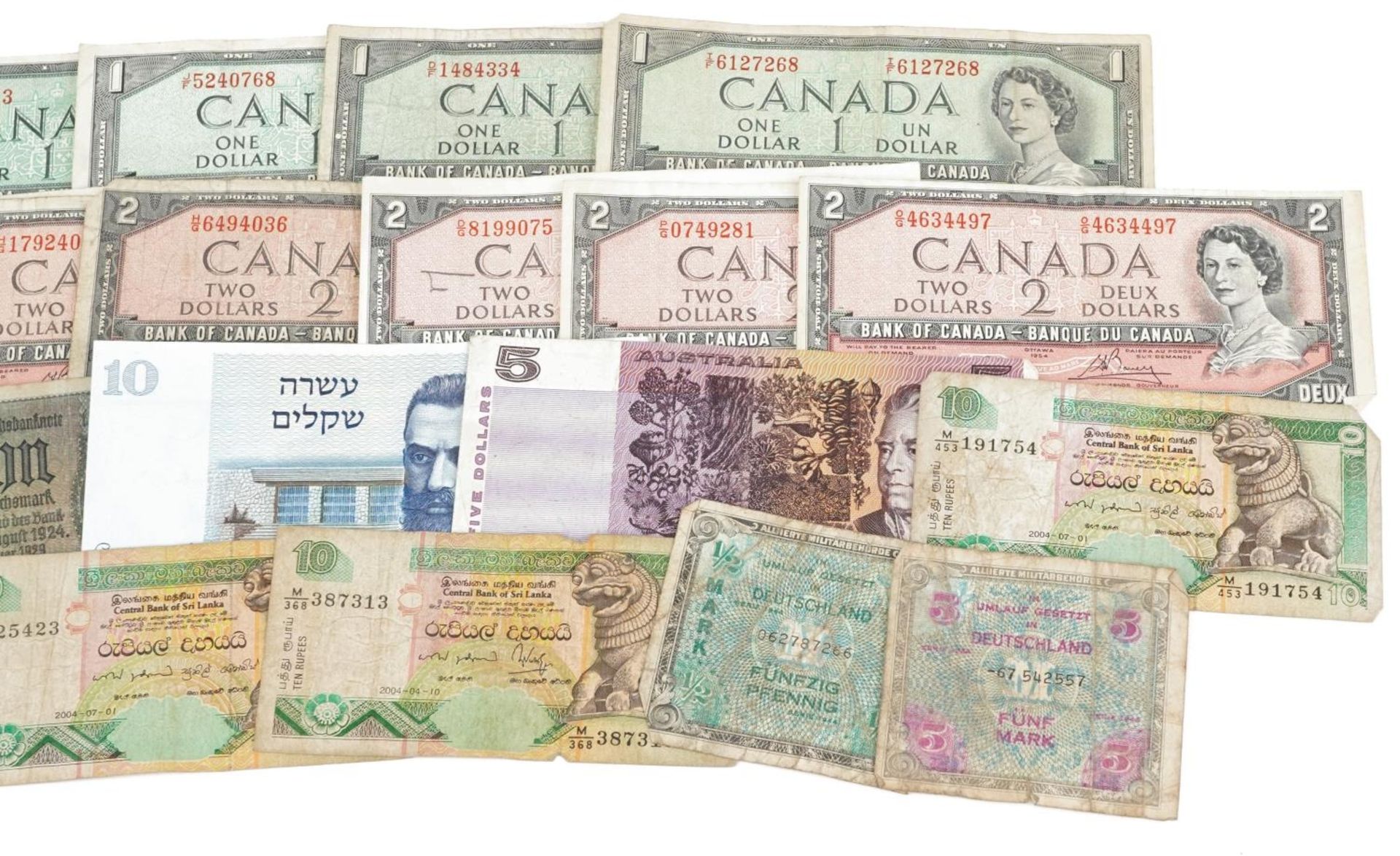 World banknotes including Canadian one dollar and Australian five dollars : For further - Image 3 of 3