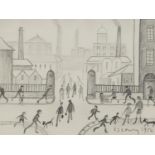 Manner of Laurence Stephen Lowry - Industrial scene with figures, Manchester school pencil, mounted,