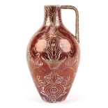 William De Morgan for Sands End Pottery, Large Arts & Crafts ruby lustre ewer decorated with