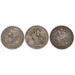 Three George III and later silver crowns including 1888 and 1890 : For further information on this