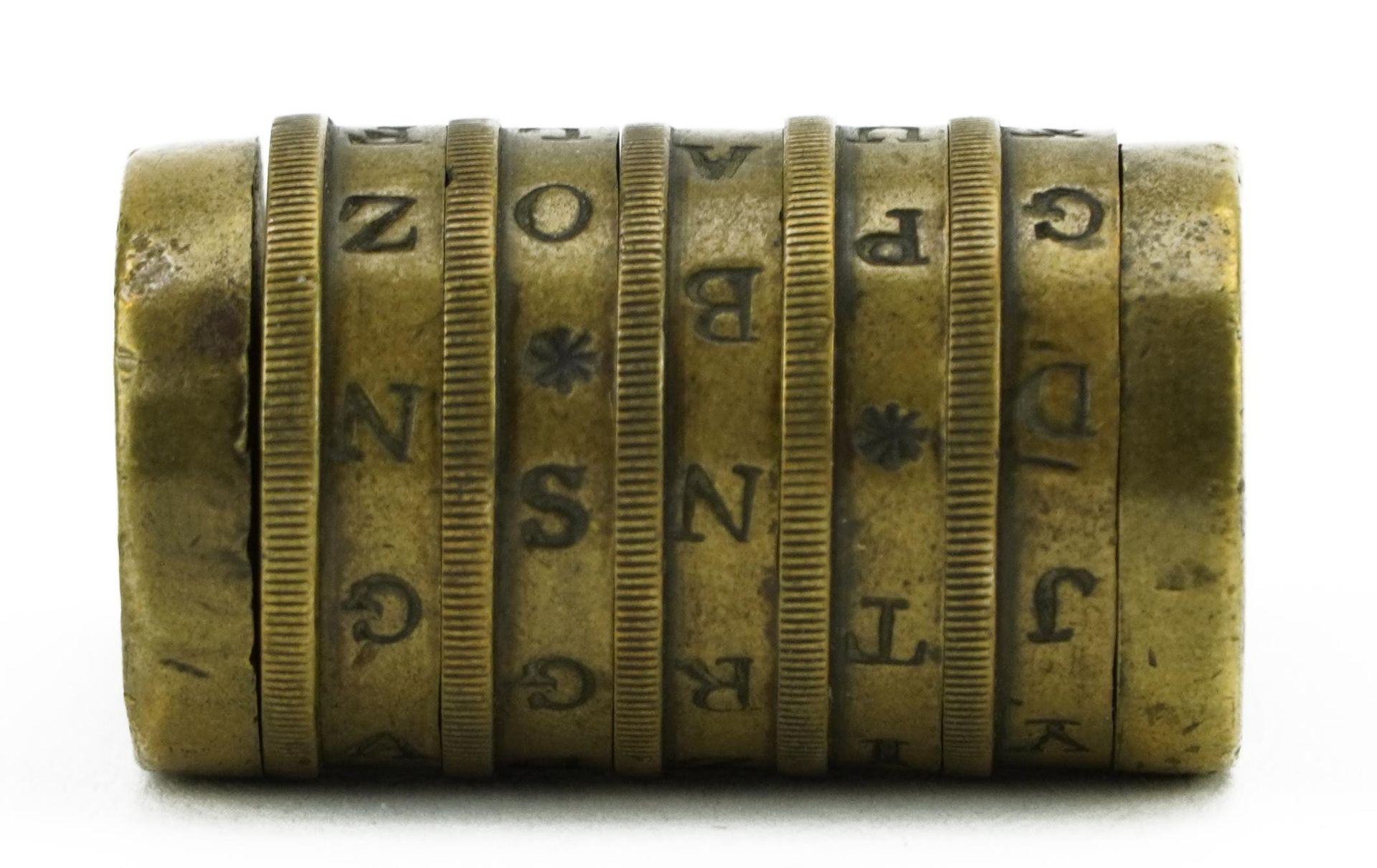 Antique brass five combination letter padlock, 3.5cm wide : For further information on this lot - Image 3 of 3