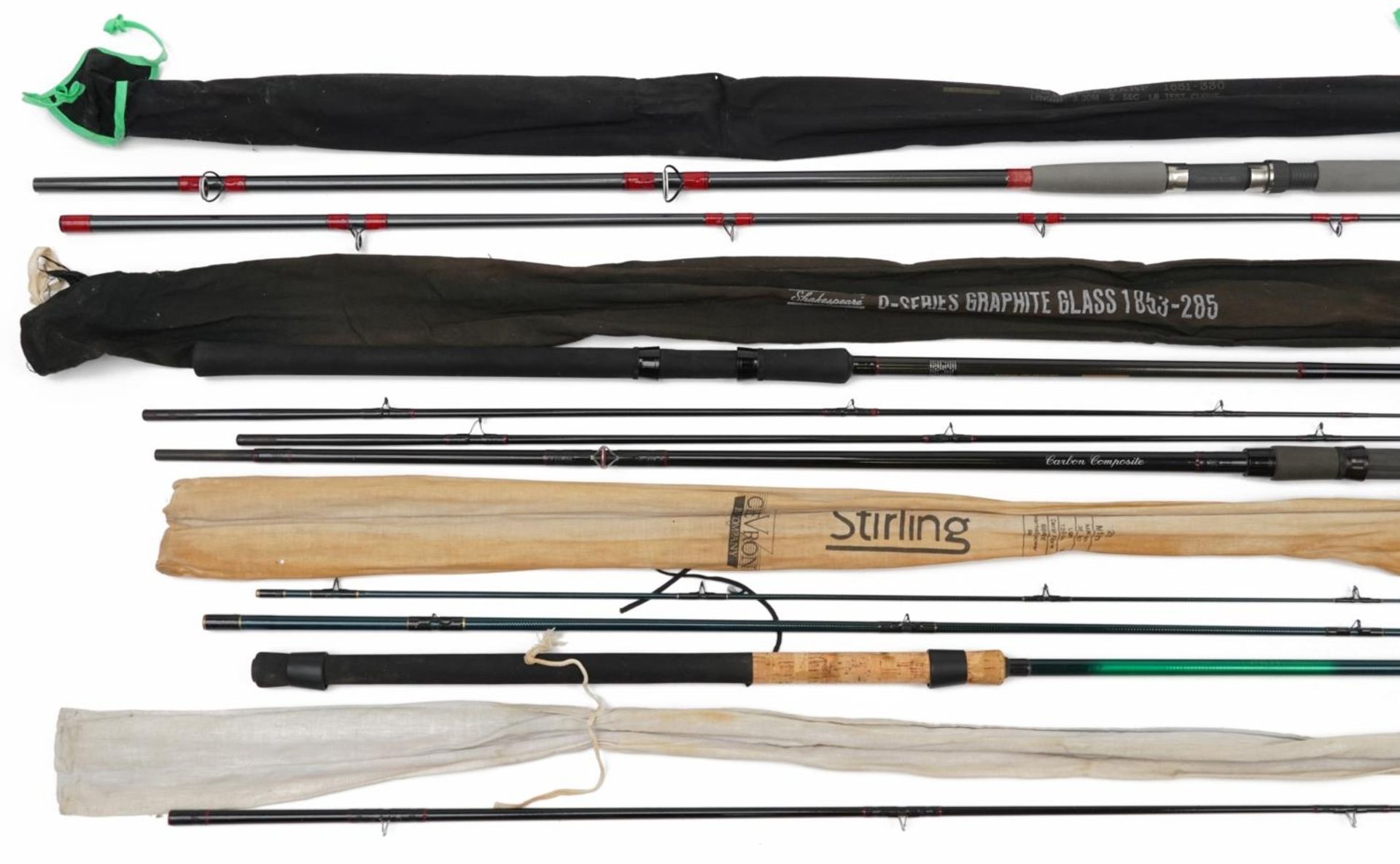 Four carbon fishing rods comprising Silstar MX3820-285, Chevron Sterling, Shakespeare 0-Series - Image 2 of 6