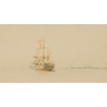 Ship on line at anchor, 19th century watercolour, inscribed verso, mounted, framed and glazed,