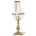 Ornate gilt metal table lamp with cut glass shade, 43cm high : For further information on this lot