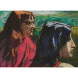 Manner of Patrick Leonard - Two young girls, pastel on paper, mounted, framed and glazed, 54cm x