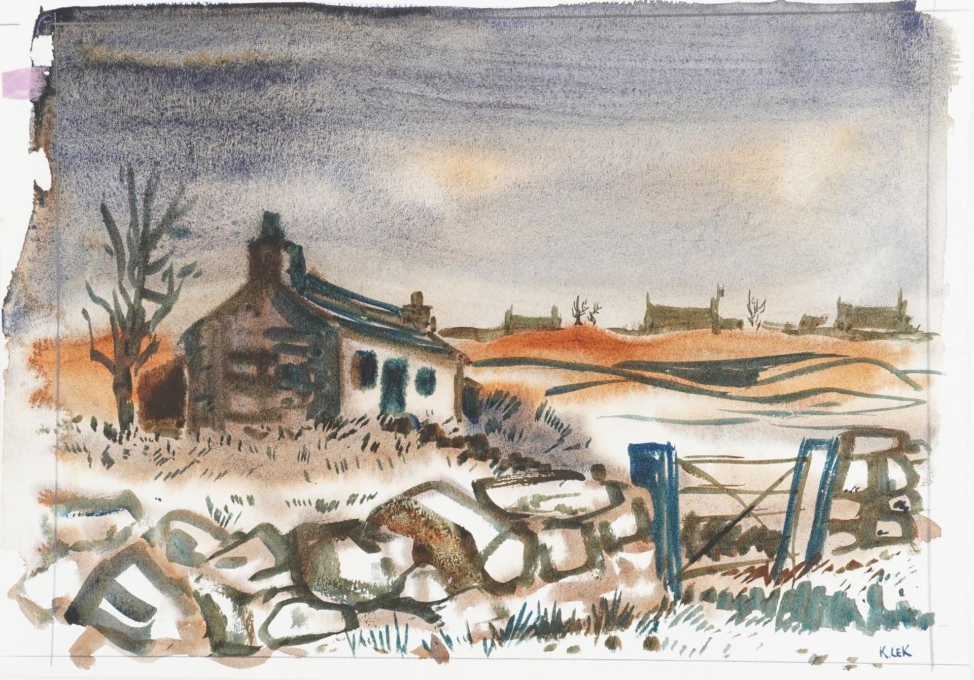 Karel Lek - Landscapes with cottages, three Welsh school watercolours, unframed, the largest each - Image 2 of 9