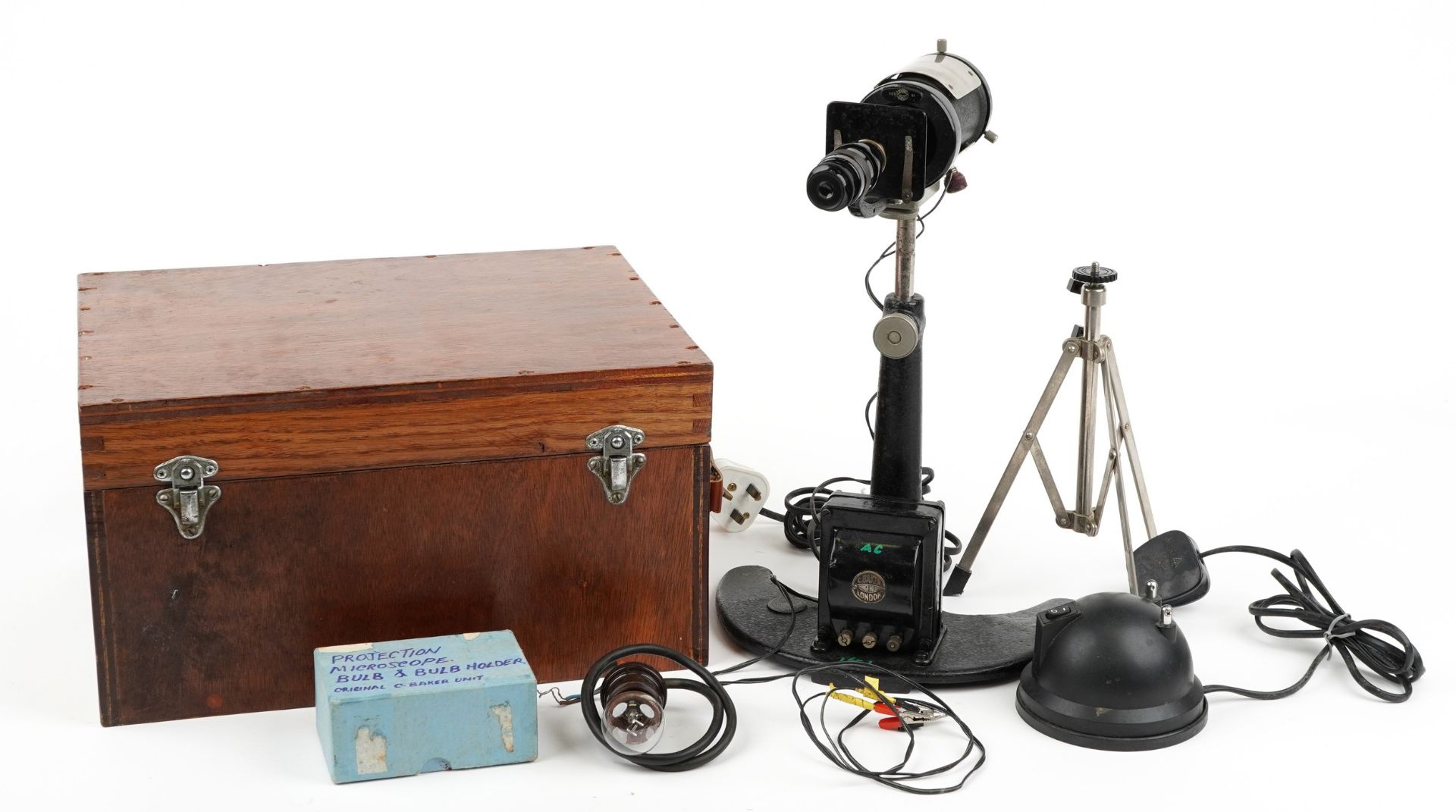 C Baker, vintage electric projector microscope with fitted case and accessories numbered 508622 :