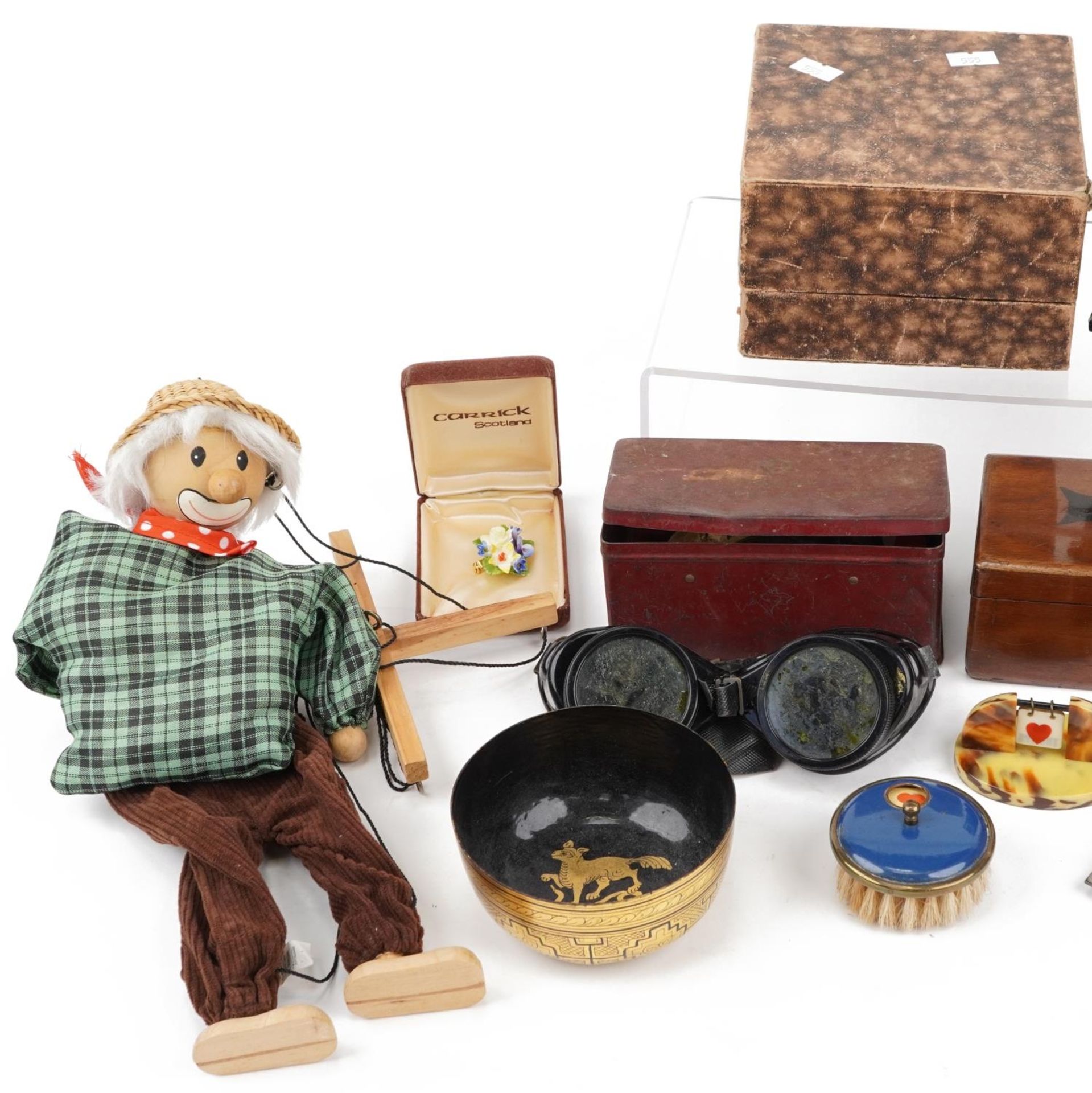19th century and later sundry items including a whist marker brush, Pelham puppet, Burmese lacquered - Image 2 of 4