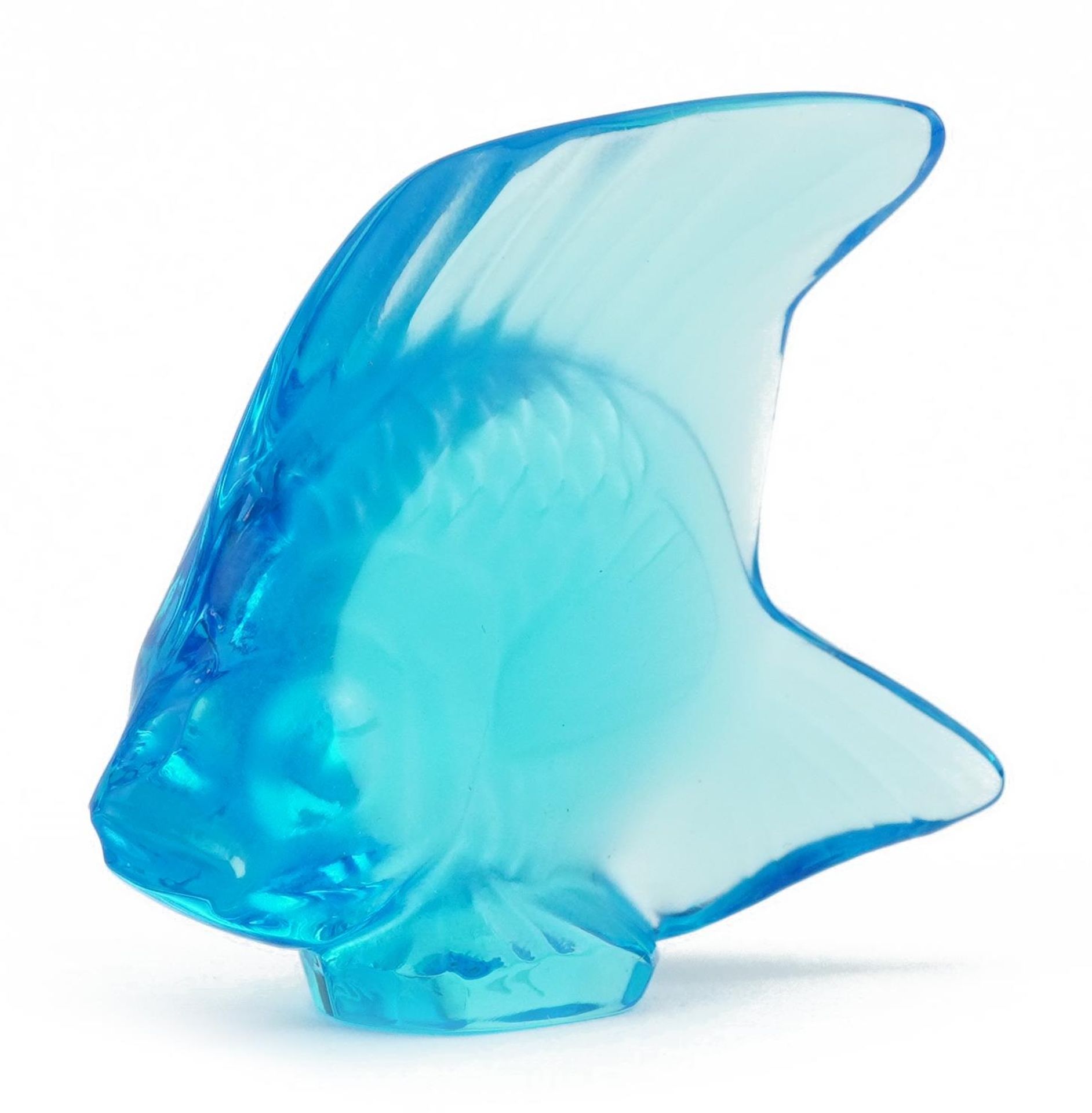 Lalique France, blue glass angel fish with box, etched Lalique France, 4.8cm high : For further - Image 2 of 5