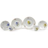 Meissen, German porcelain hand painted with flowers including irises comprising two cups with