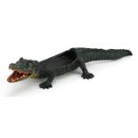 Cold painted bronze crocodile in the manner of Franz Xaver Bergmann, 21.5cm in length : For