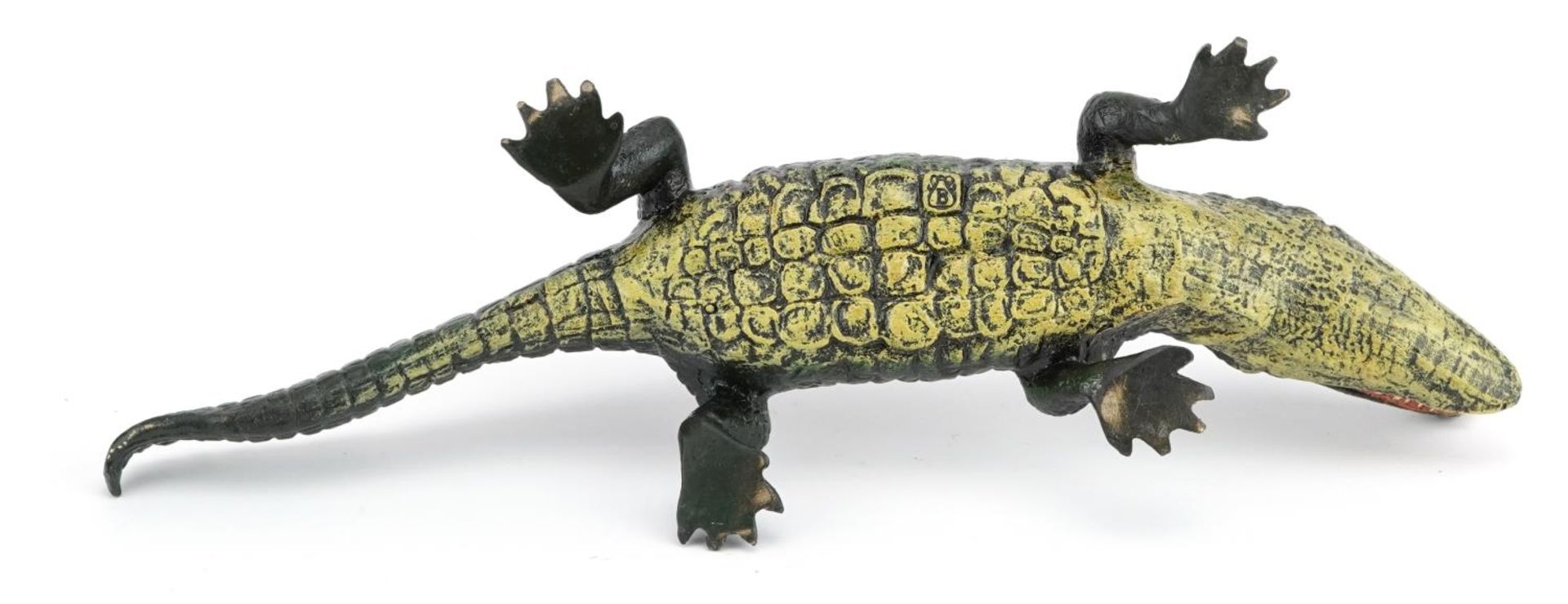 Cold painted bronze crocodile in the manner of Franz Xaver Bergmann, 21.5cm in length : For - Image 3 of 4