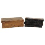 Set of vintage alphabet and numbers printer's blocks with fitted case : For further information on