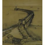 Keith Clements 1963 - Newhaven, 1960s heightened charcoal, details verso, mounted, framed and