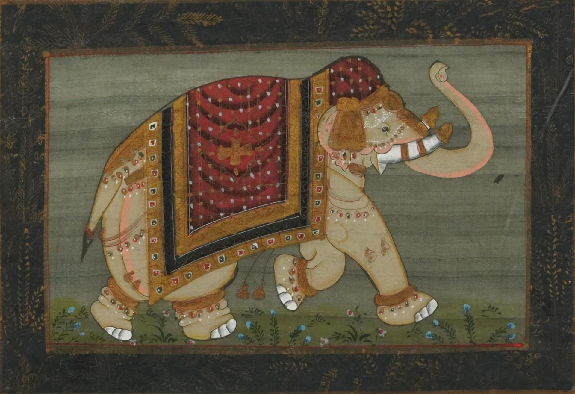 Study of an elephant, Indian Mughal school watercolour on silk, mounted, framed and glazed, 31.5cm x