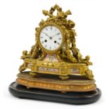 D C Rait, 19th century French Ormolu mantle clock striking on a bell with Sevres type panels hand