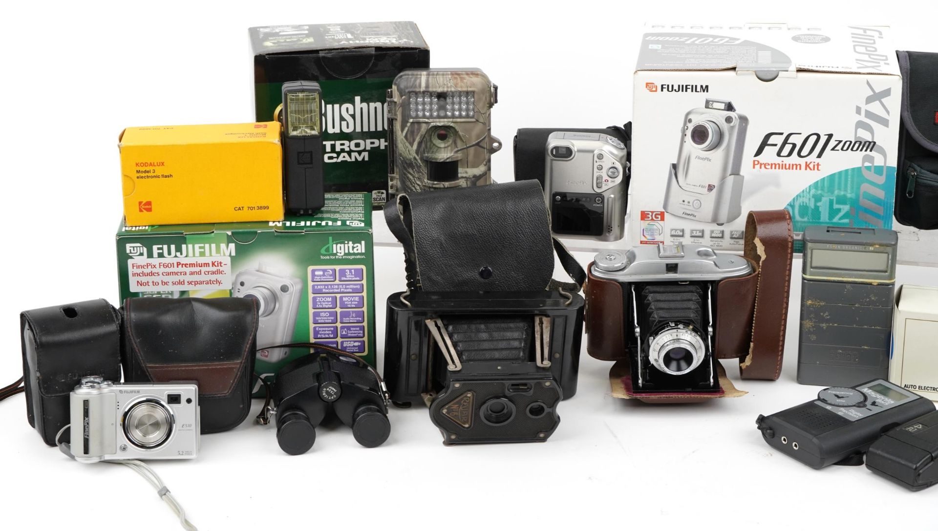 Vintage and later cameras and binoculars, some with boxes including Fujifilm FinePix F601, - Image 2 of 3