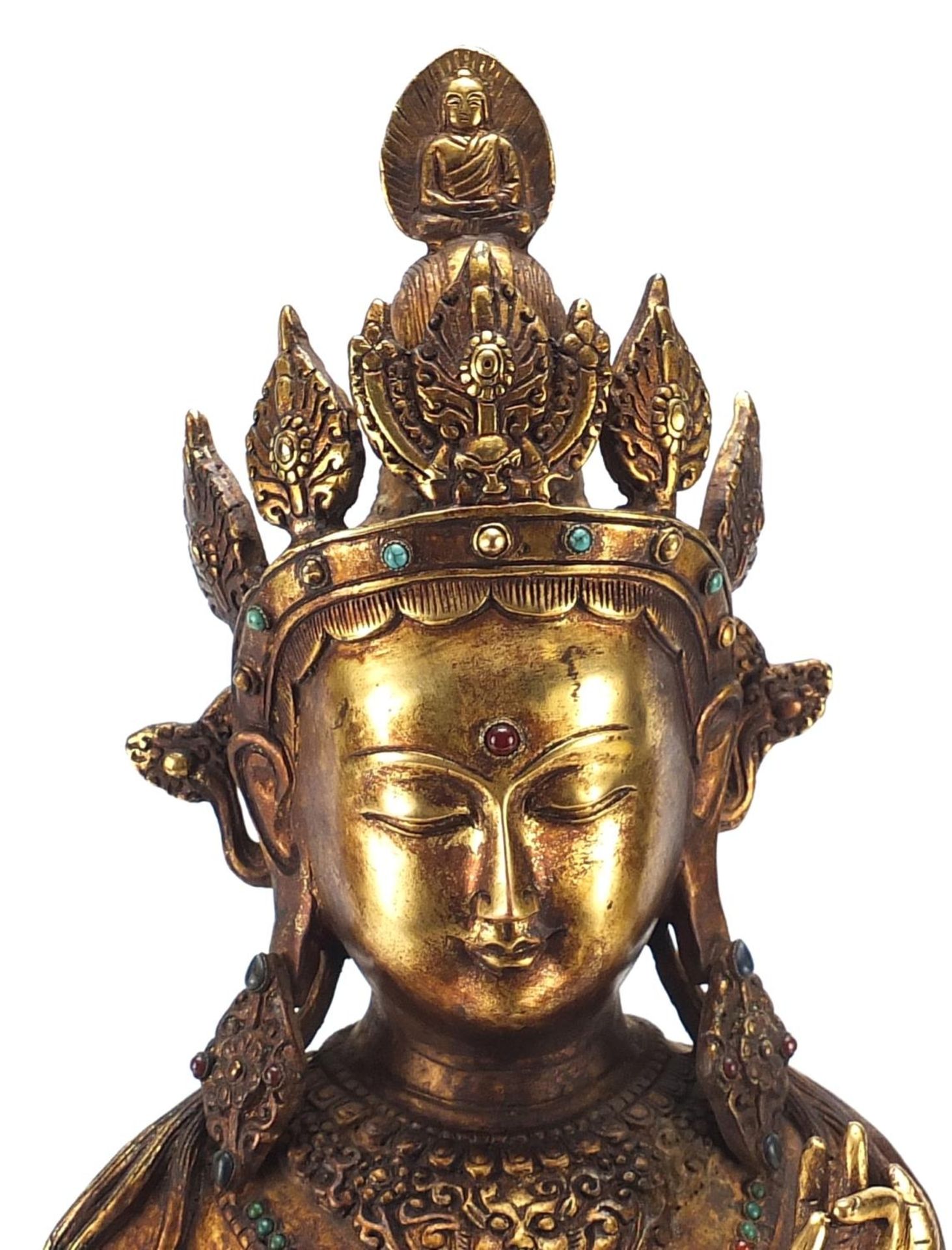 Large Chino Tibetan gilt bronze and jewelled figure of seated Buddha, 50cm high : For further - Image 2 of 6