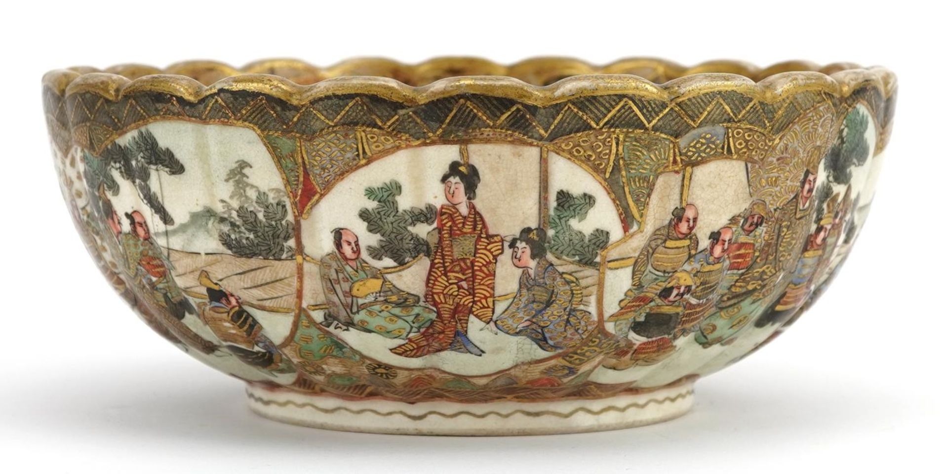 Japanese Satsuma pottery bowl hand painted with figures, character marks to the base, 15.5cm in - Image 2 of 5