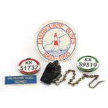 Bus collectables including two Public Service Vehicle Conductor badges and Eastbourne Buses Rodney