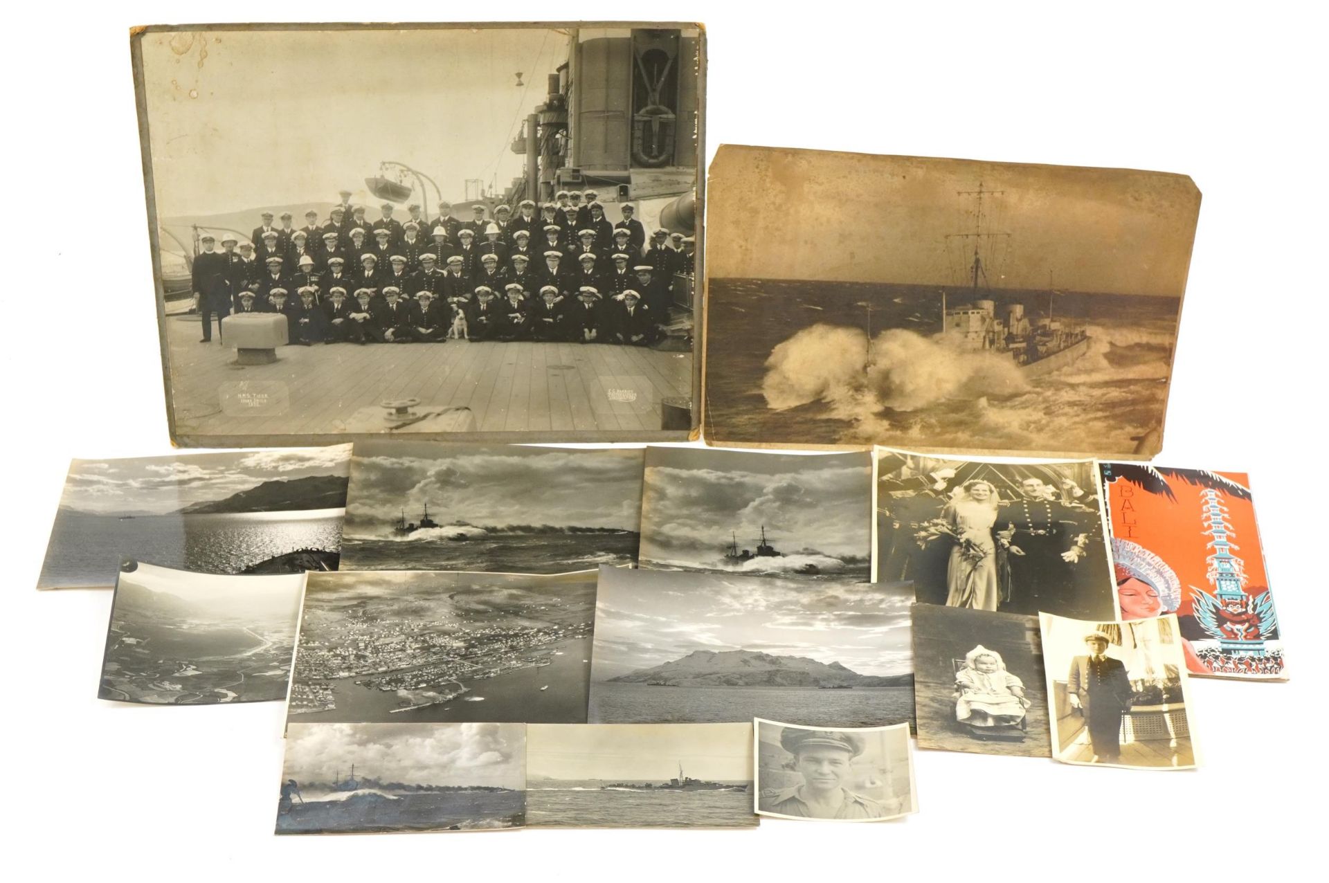 Military and naval interest black and white photographs including HMS Tiger, reconnaissance