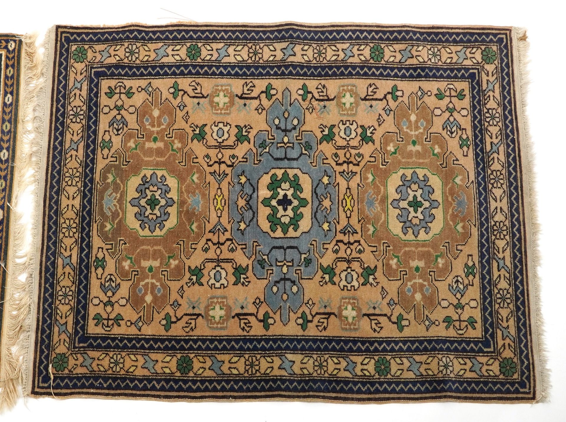 Two rectangular part silk rugs with allover geometric design, the largest 97cm x 76cm : For - Image 3 of 4