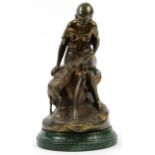 Bronzed study of a shepherdess with sheep raised on a green marbleised base, 32cm high : For further