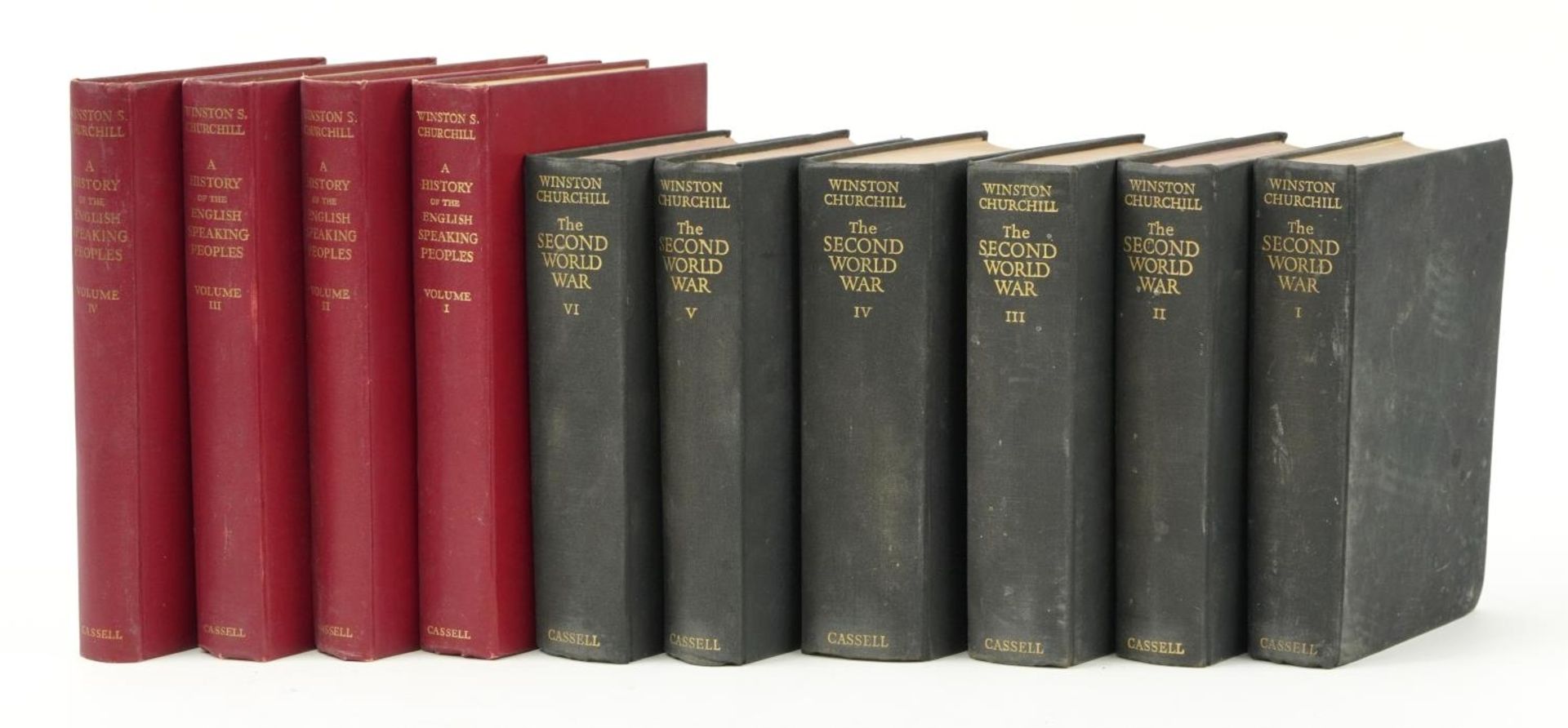 Winston Churchill hardback books comprising The Second World War, volumes 1-6 and A History of the
