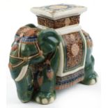 Large pottery garden seat in the form of an Indian elephant, 53cm in length : For further