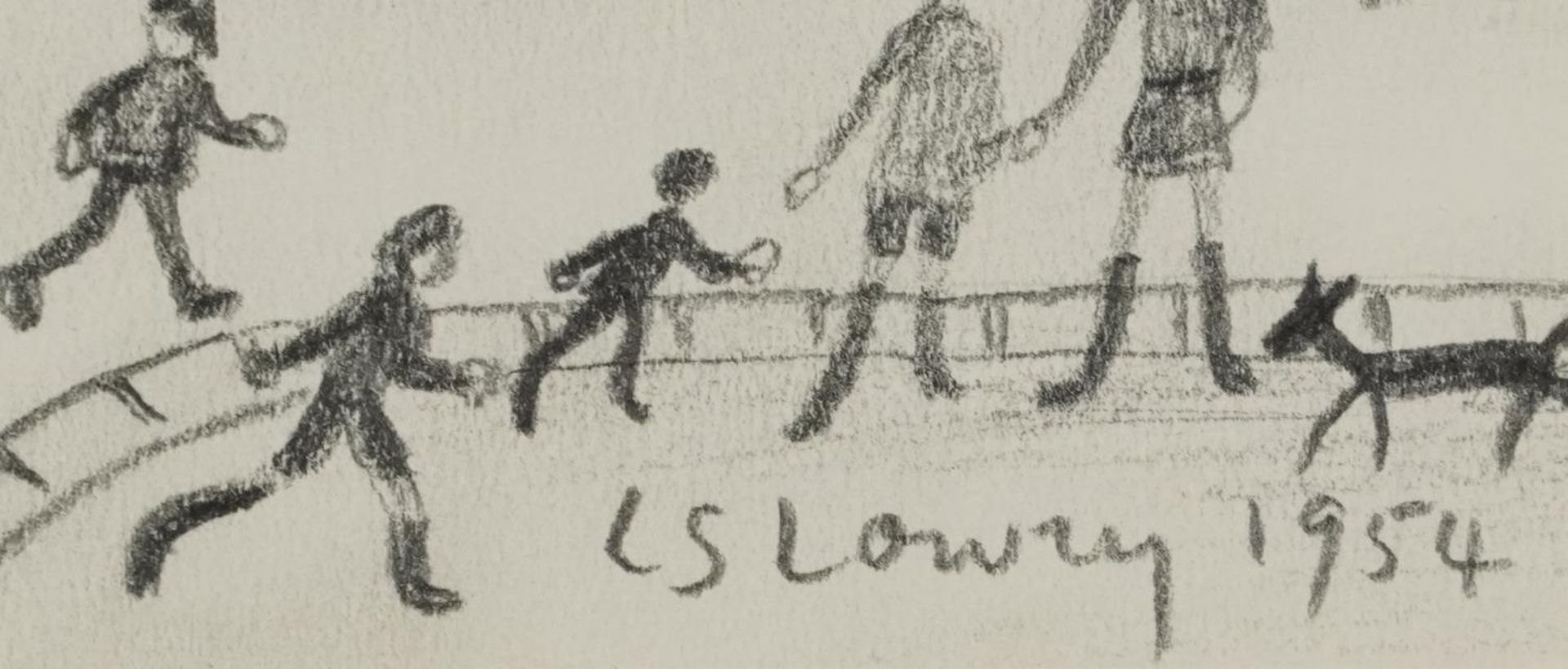 Manner of Laurence Stephen Lowry - Industrial scene with figures, Manchester school pencil, mounted, - Bild 3 aus 4