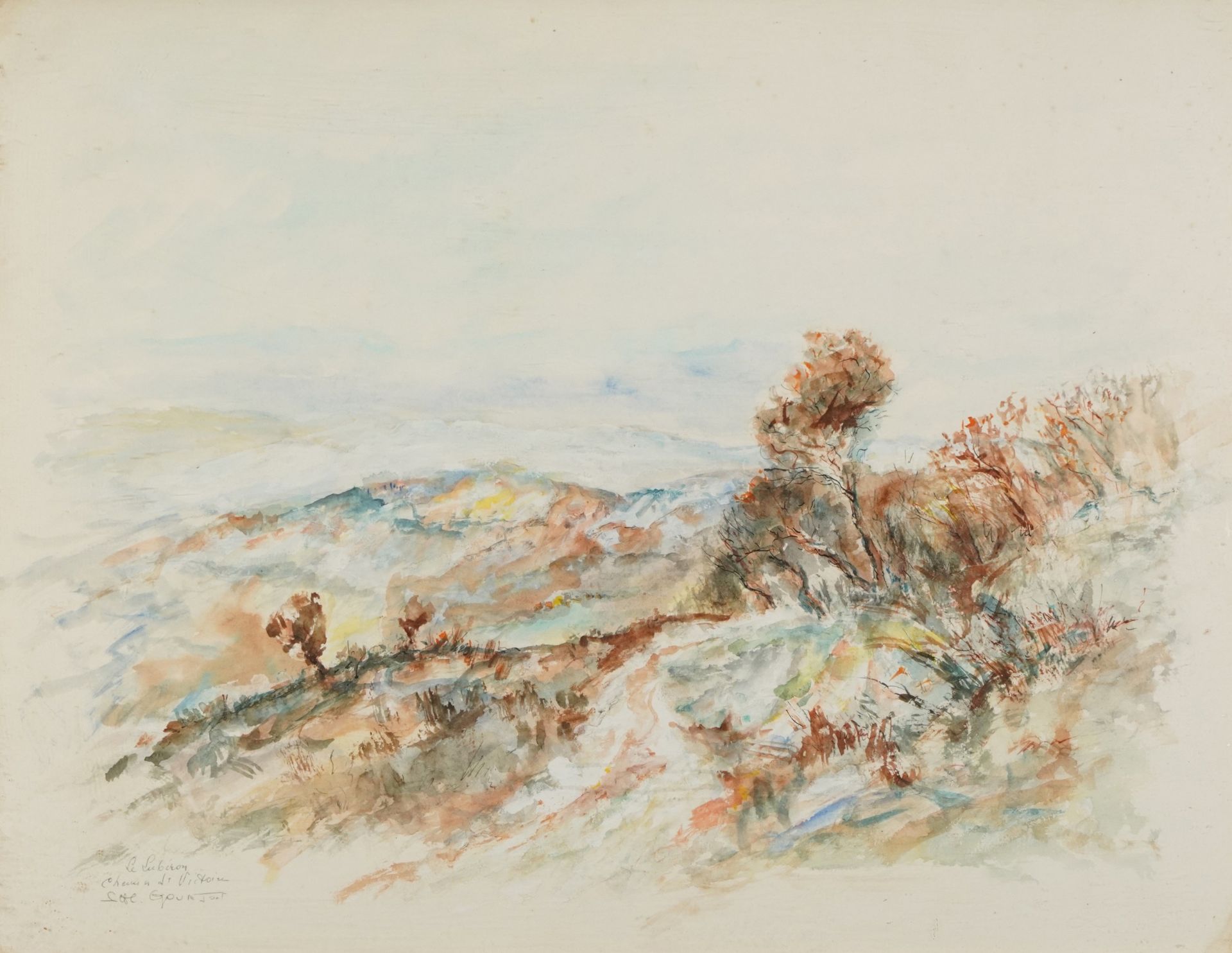 Stephane H C Gourjon - Windswept landscape, French Impressionist watercolour, indistinctly inscribed