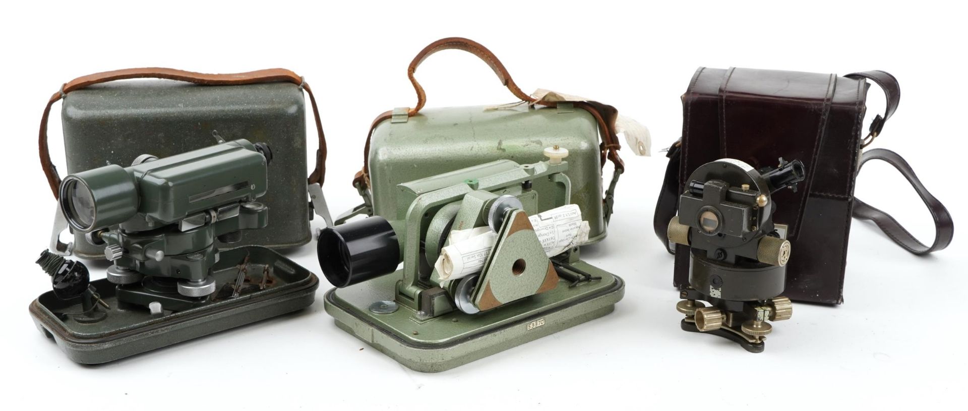 Three vintage surveyor's theodolites with cases including Huet 51/160 : For further information on