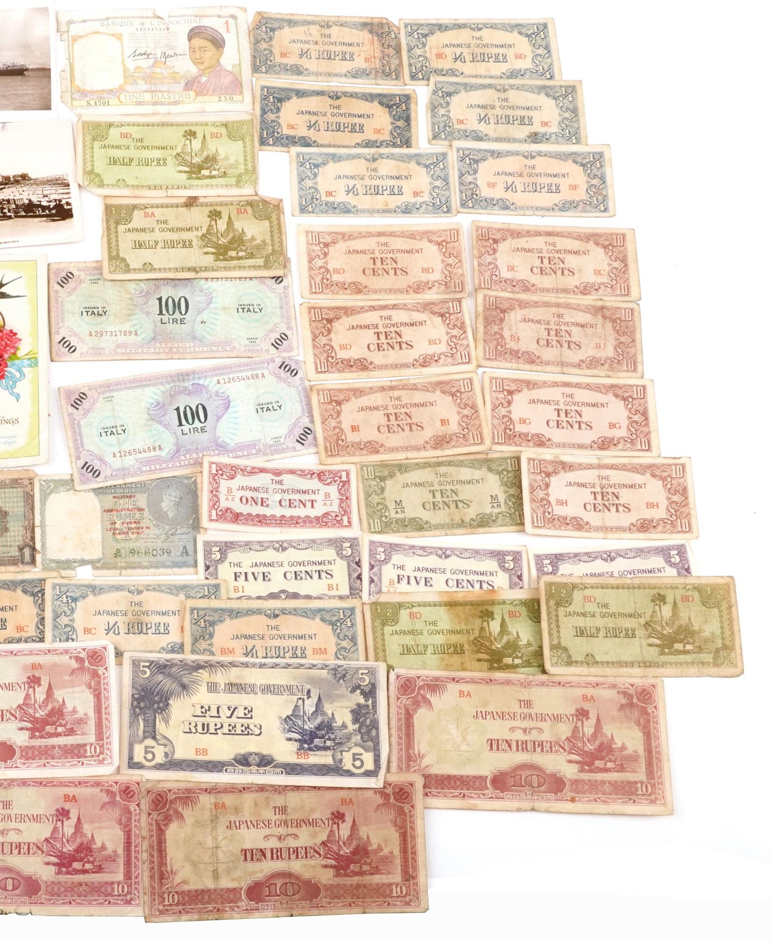 Collection of world banknotes and various postcards including HMS Spanker and Fore Turret Deck of - Image 3 of 3