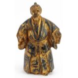 Chinese partially gilt bronze figure of a warrior, 27cm high : For further information on this lot