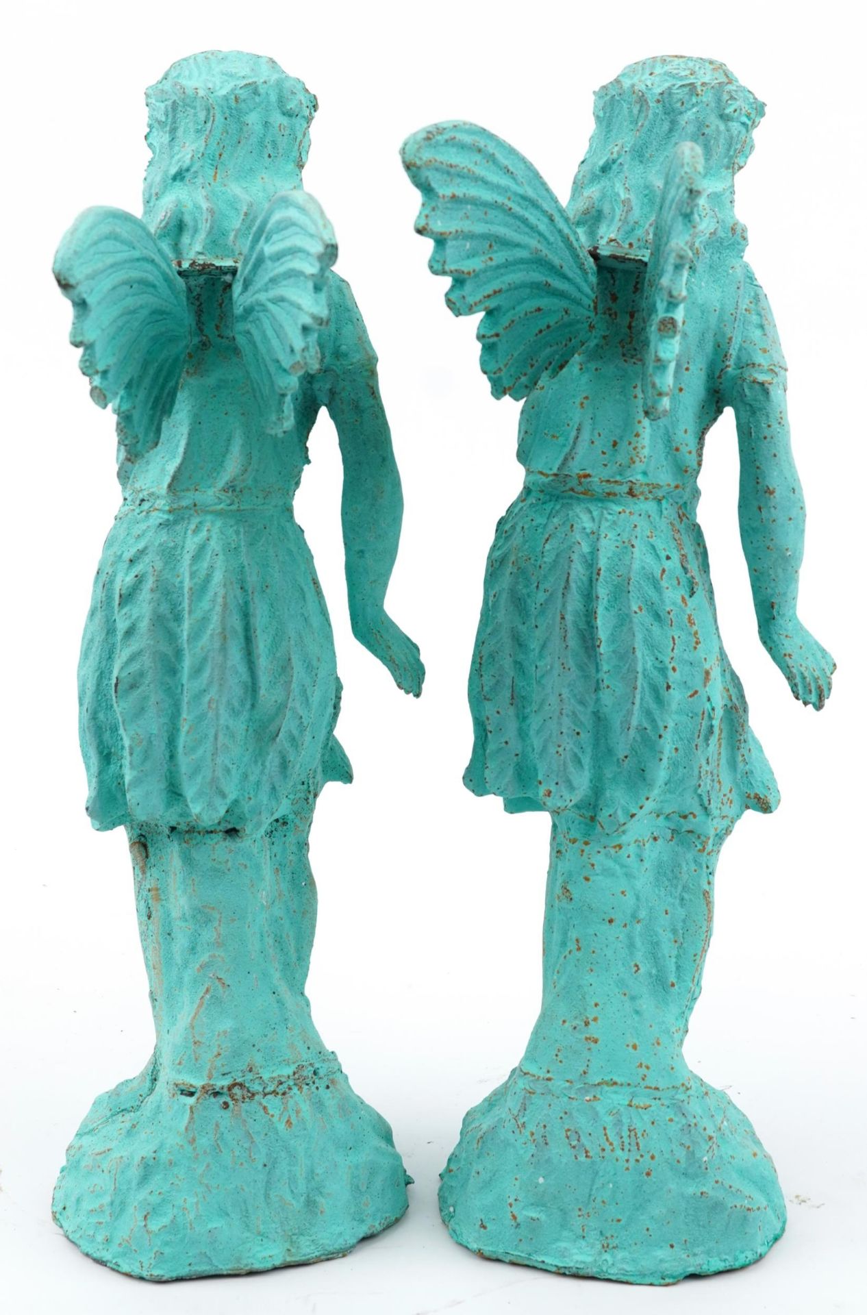 Pair of painted cast iron garden fairies, 48cm high : For further information on this lot please - Image 2 of 3