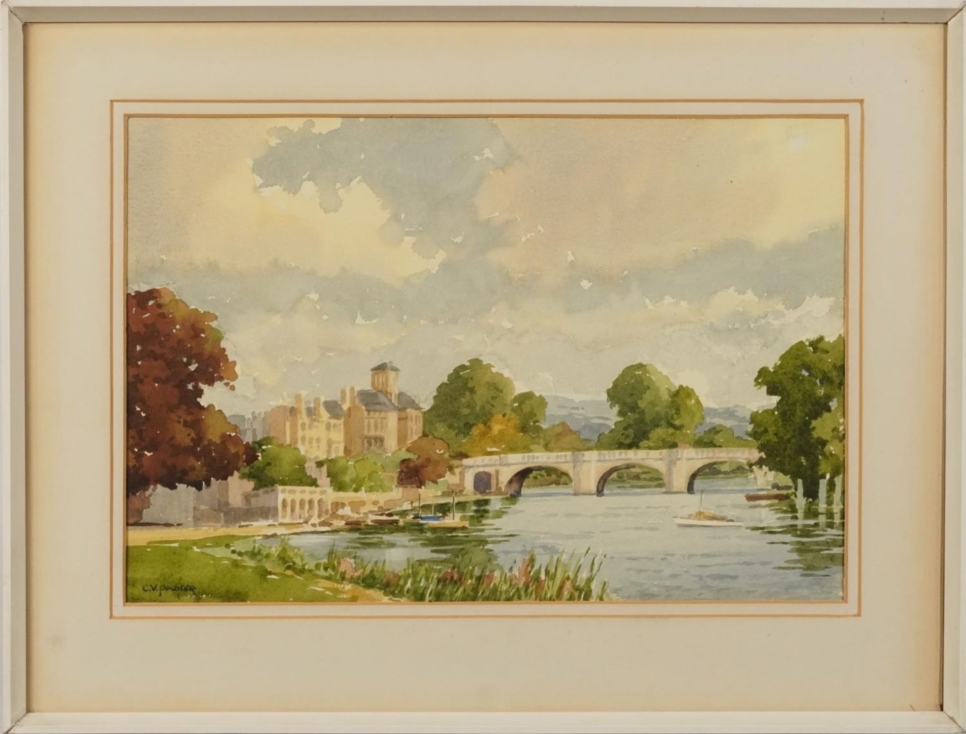 C V Parker - Towards Ventnor and Richmond, two watercolours, each with labels verso, mounted, framed - Image 8 of 11