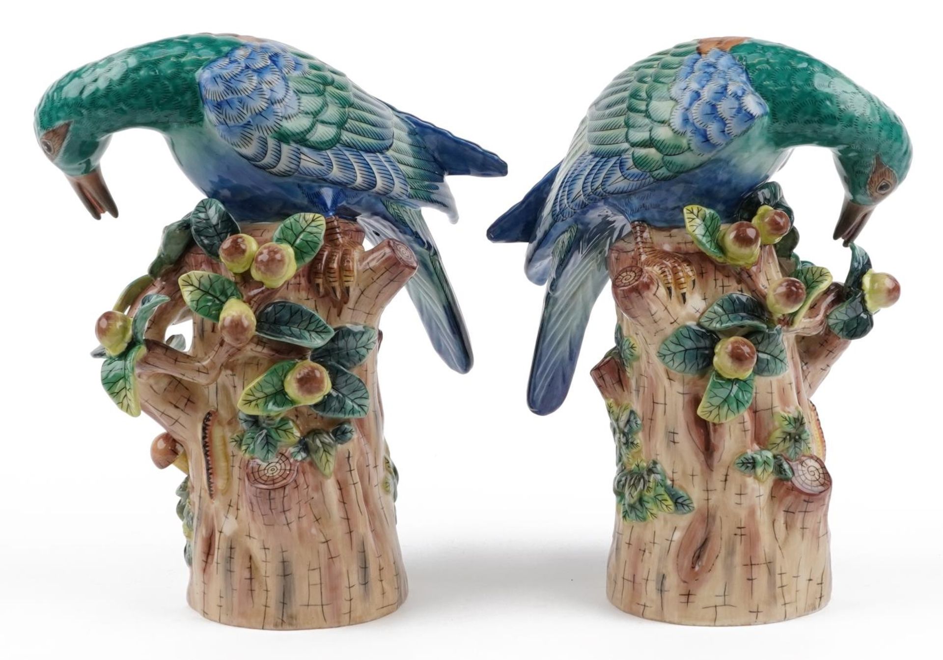 Manner of Sevres, large pair of continental porcelain birds, the largest 31cm high : For further - Image 2 of 4