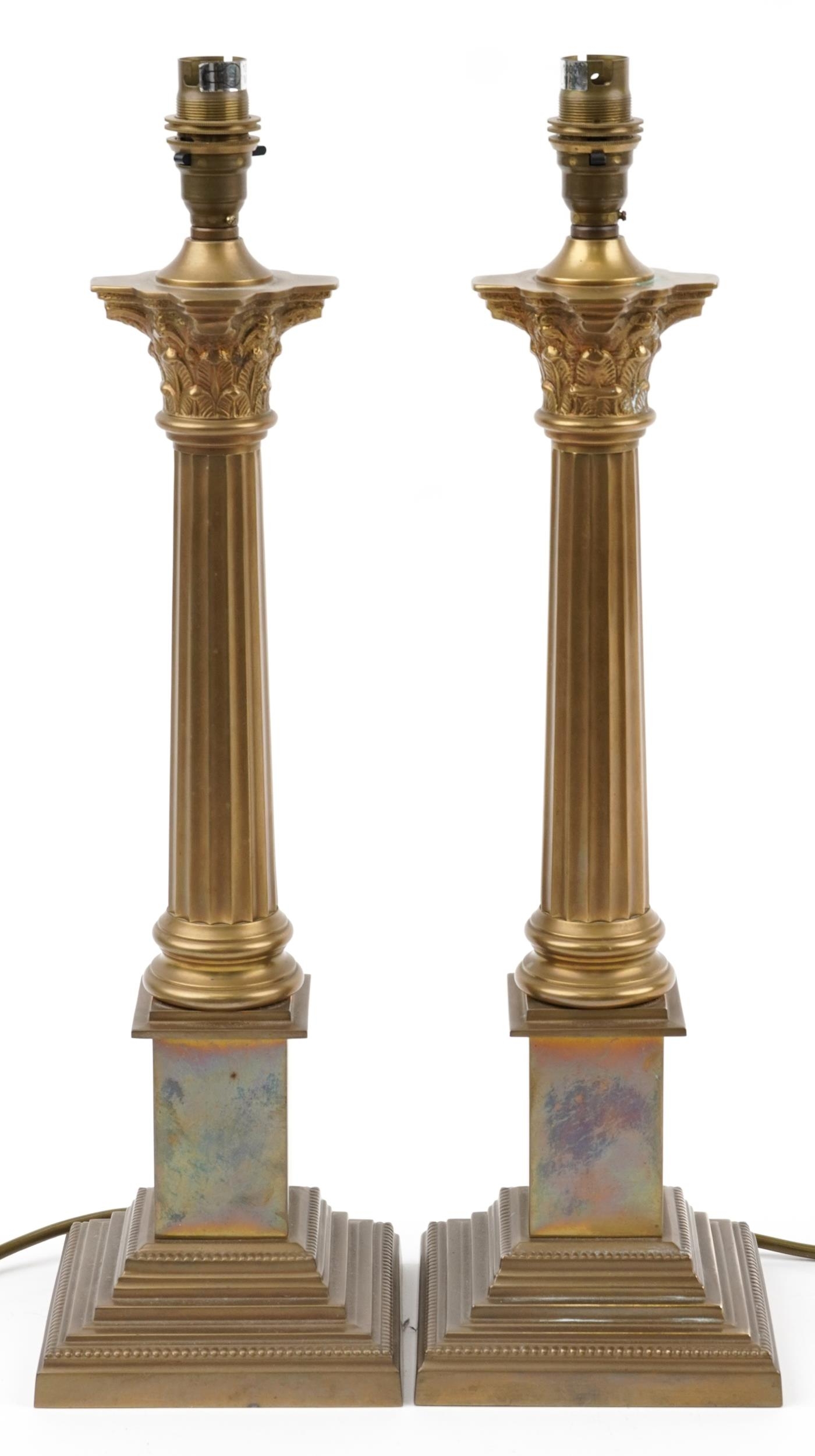 Pair of Laura Ashley brass Corinthian column table lamps, each 49cm high : For further information