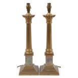 Pair of Laura Ashley brass Corinthian column table lamps, each 49cm high : For further information