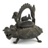 Chinese patinated metal dragon teapot with swing handle, 19cm in length : For further information on