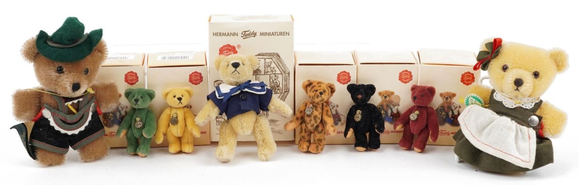 Eight Hermann miniature teddy bears, six with boxes, the largest 13cm high : For further information - Bild 2 aus 10