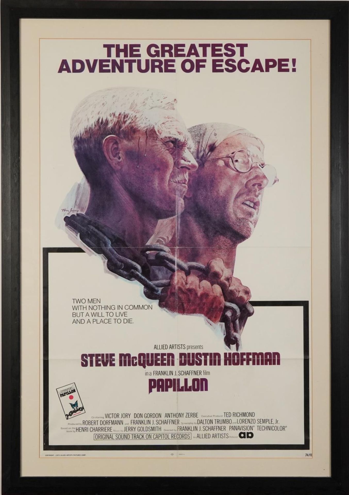 Steve McQueen interest Papillion film poster, copyright 1973 Allied Artists Pictures Corp, USA, - Image 2 of 5