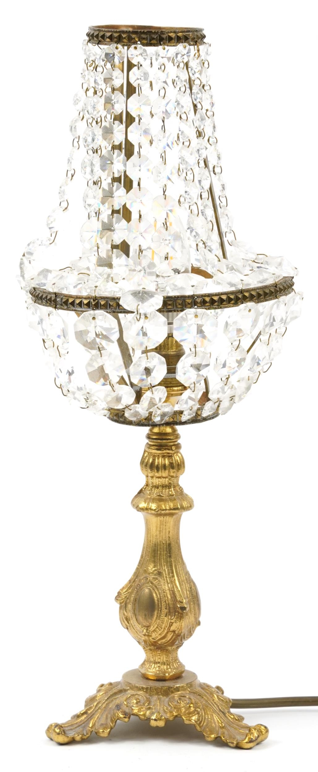 Ornate gilt metal table lamp with cut glass shade, 43cm high : For further information on this lot - Image 2 of 3