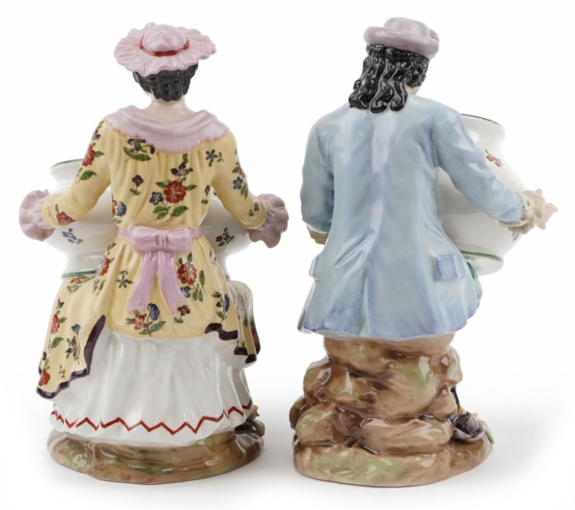 Manner of Sevres, pair of continental porcelain figures, each holding a bowl, the largest 30cm - Bild 2 aus 4